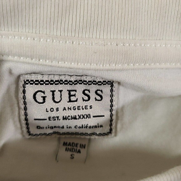 Guess Shirt Mens Small White Crew Neck Embroidered Logo Graphic Print Back Hit - Picture 2 of 11